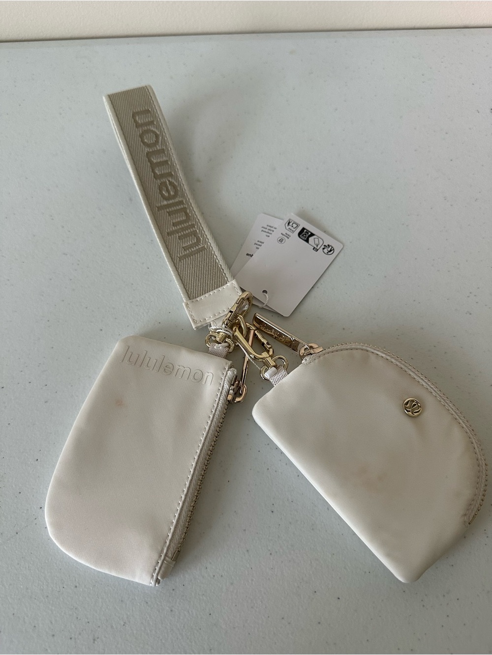 lululemon athletica Cream Wristlet Key & Card Pouch Duo with Branded Strap NWT